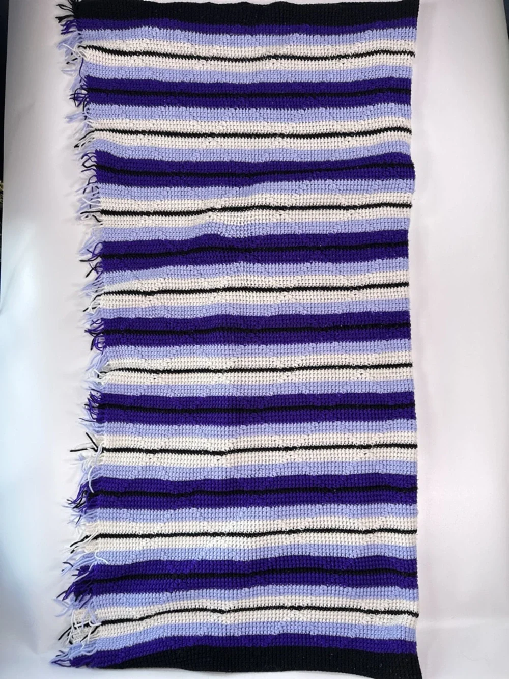 Handmade Throw Blanket Purple Striped Crochet Boho Fringe 50x52